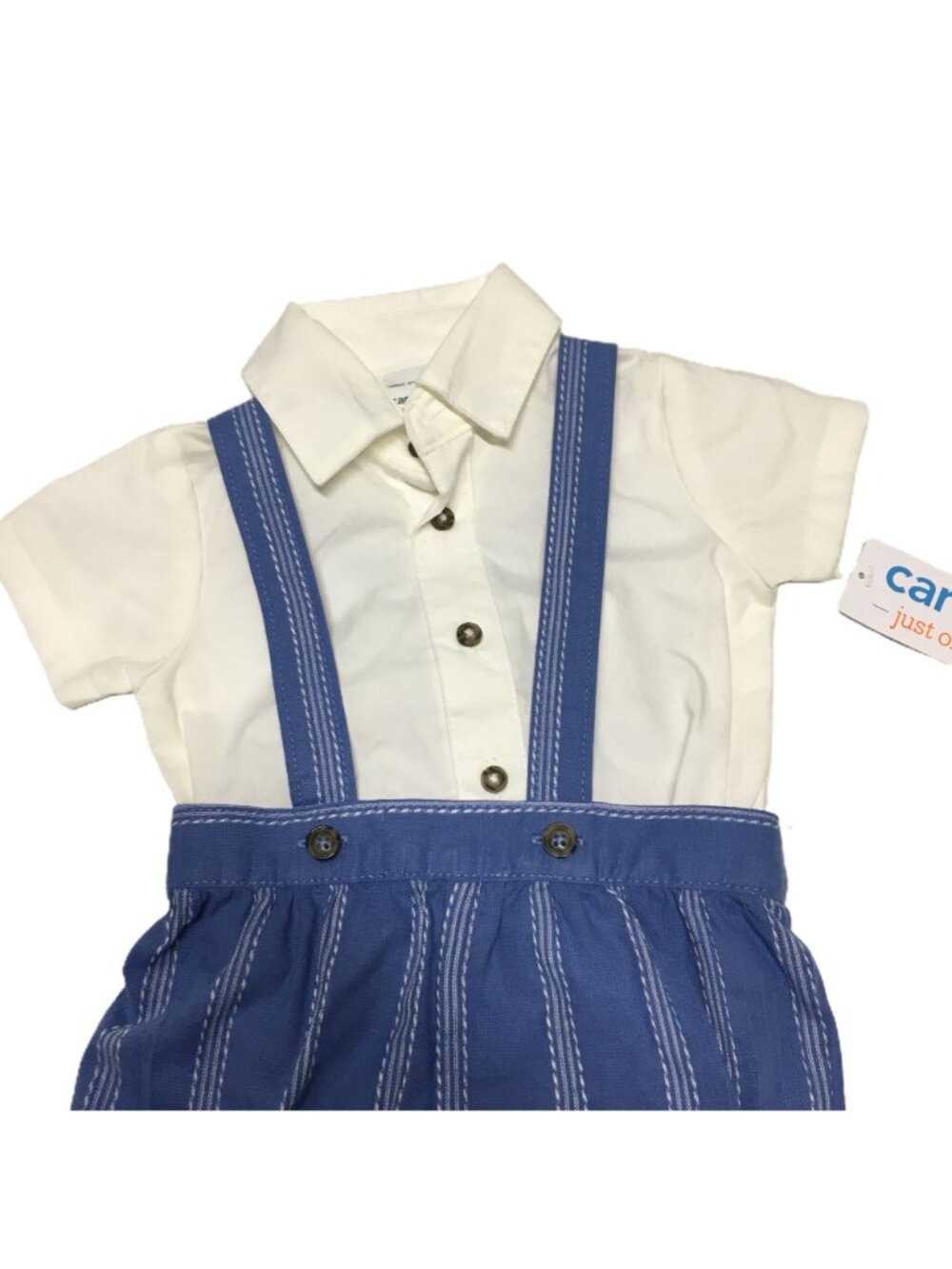 Carter's Baby Boys 2 Piece Suspender Shorts Outfit Set 3M Blue White NWT - Picture 2 of 7
